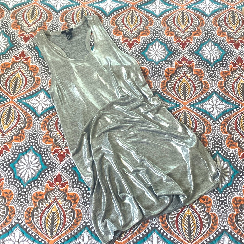Silver silky t-shirt dress